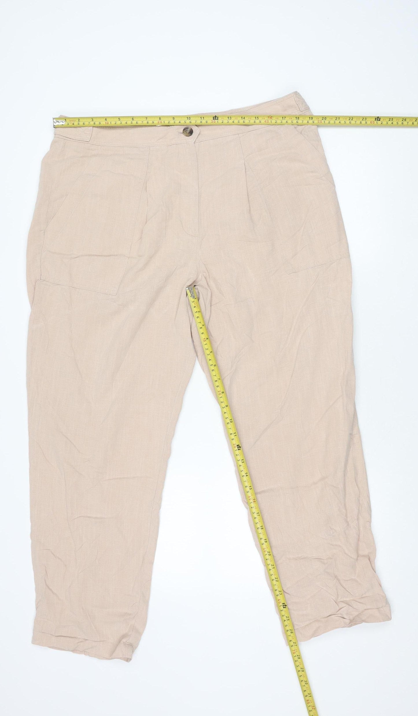 Marks and Spencer Women Beige Size 16 Cargo Trousers Lyocell Linen