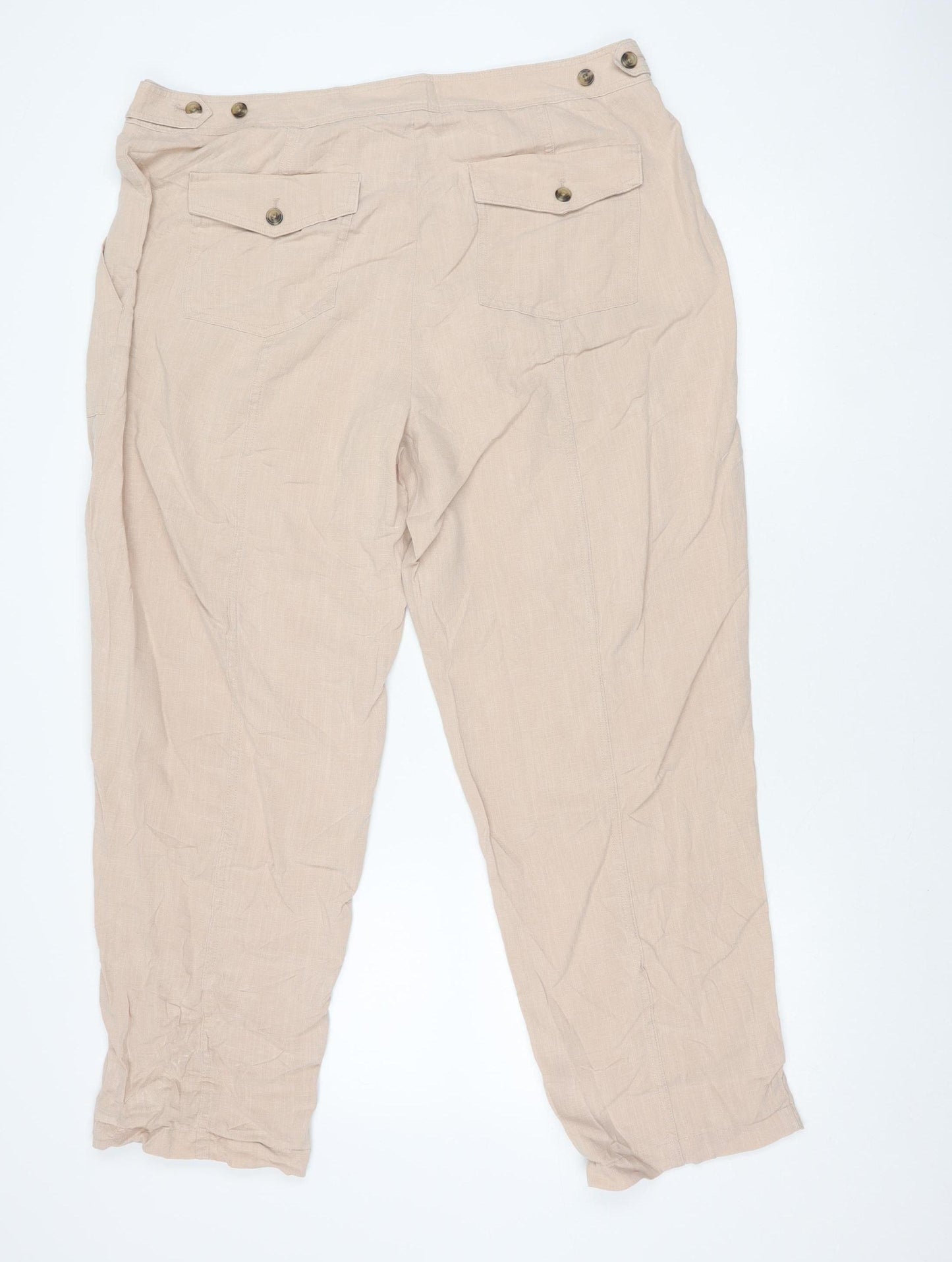 Marks and Spencer Women Beige Size 16 Cargo Trousers Lyocell Linen