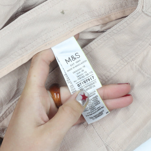Marks and Spencer Women Beige Size 16 Cargo Trousers Lyocell Linen