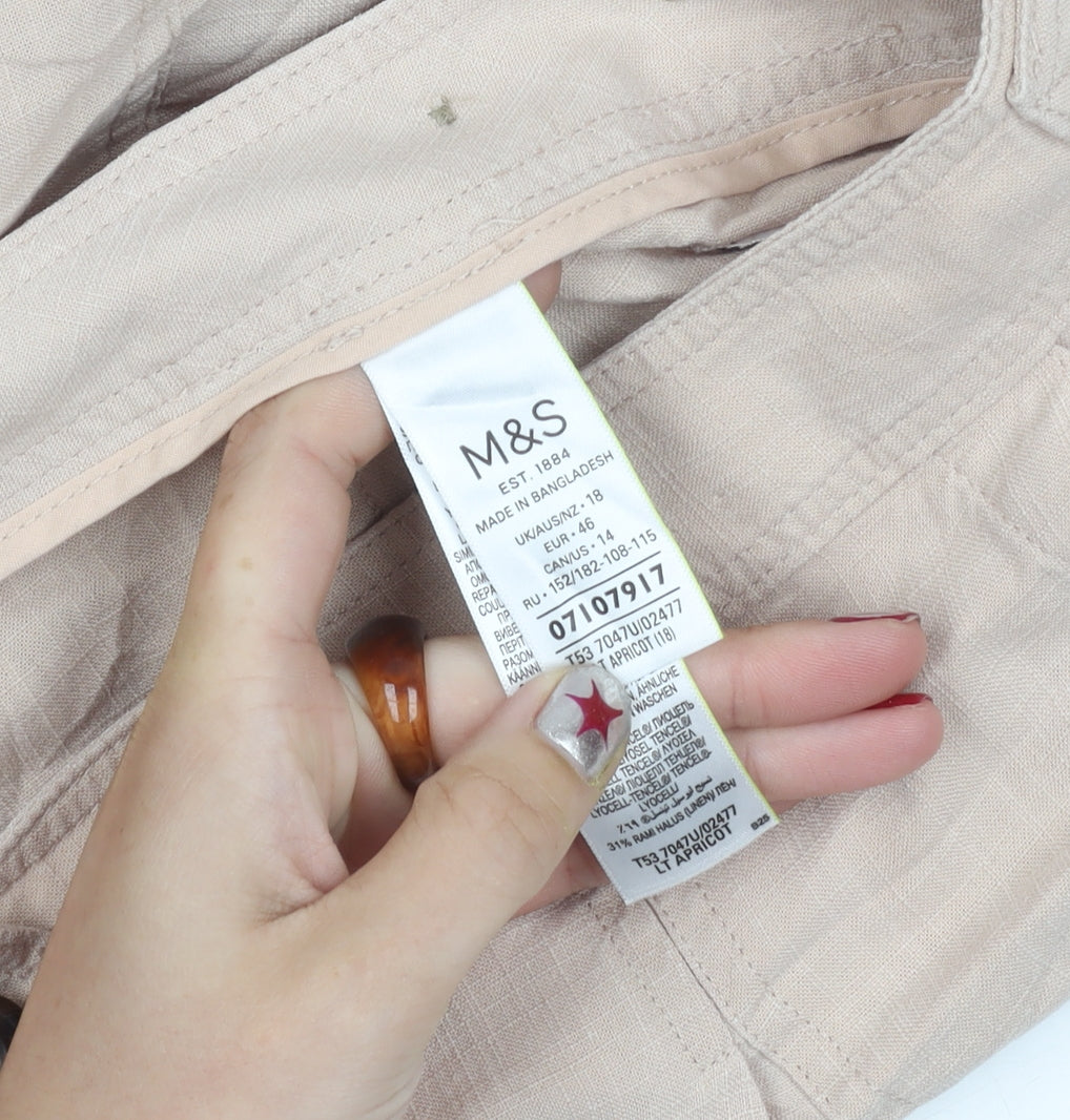 Marks and Spencer Women Beige Size 16 Cargo Trousers Lyocell Linen