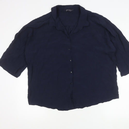 Marks and Spencer Women’s Blue Size 18 Button-Up Shirt Viscose 3/4 Sleeve
