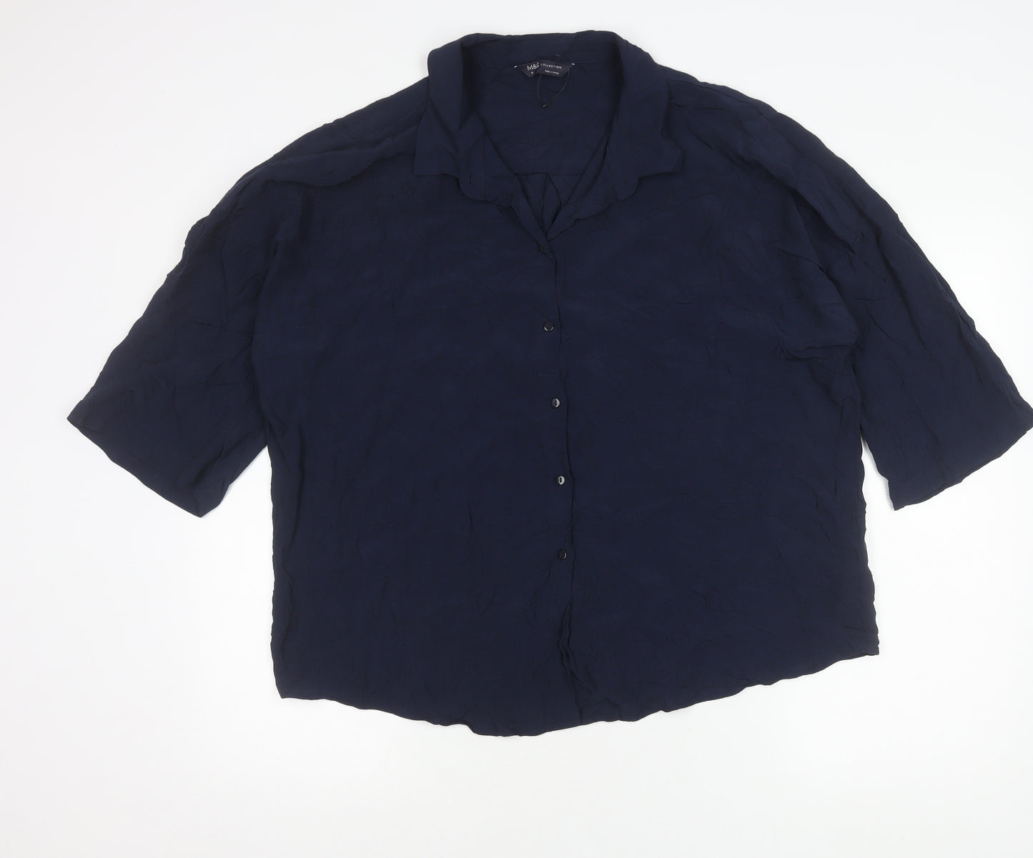 Marks and Spencer Women’s Blue Size 18 Button-Up Shirt Viscose 3/4 Sleeve
