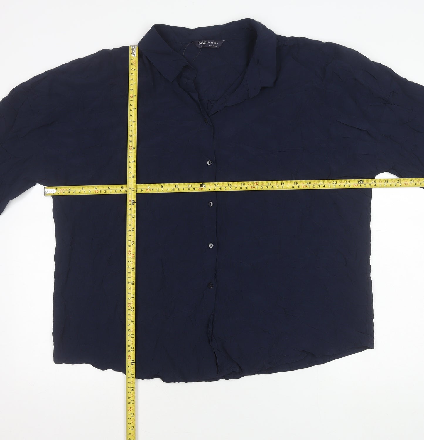 Marks and Spencer Women’s Blue Size 18 Button-Up Shirt Viscose 3/4 Sleeve