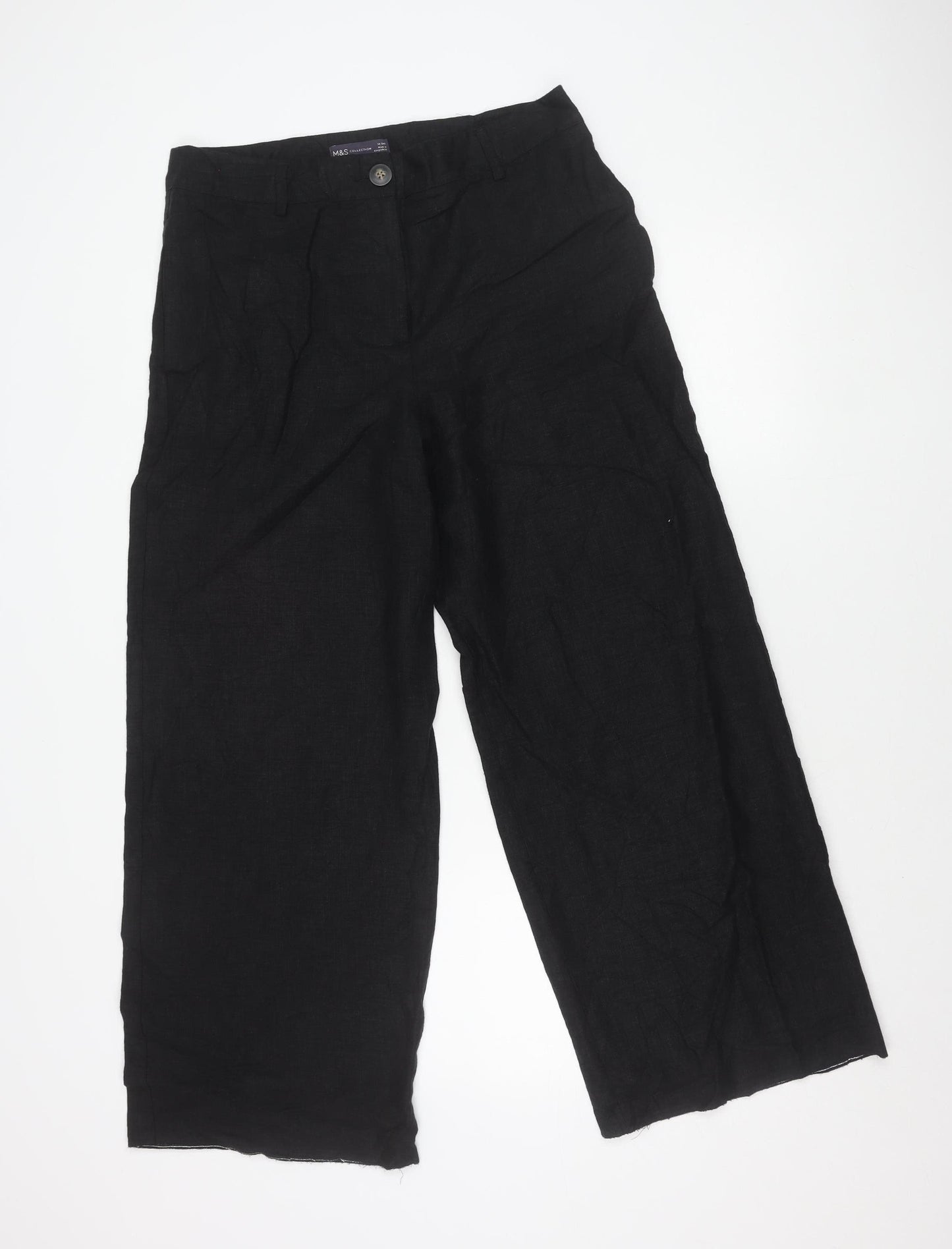 Marks and Spencer Women’s Black Linen Blend Wide-Leg Trousers Size 14