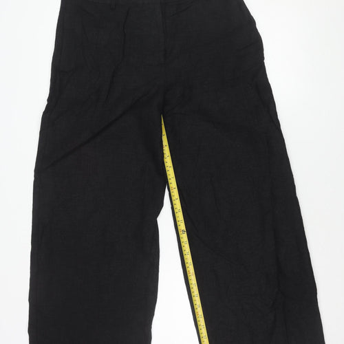 Marks and Spencer Women’s Black Linen Blend Wide-Leg Trousers Size 14