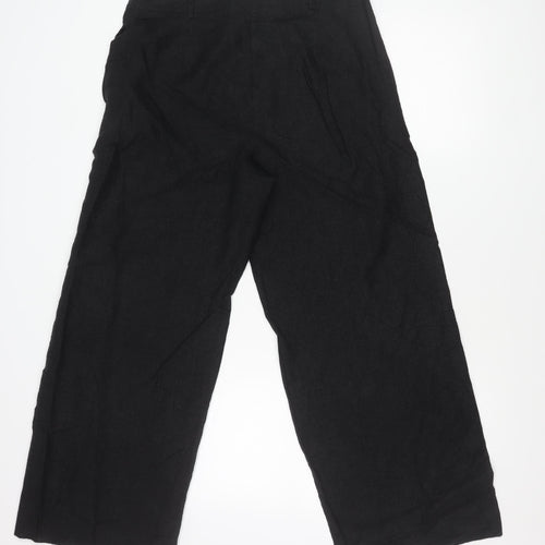 Marks and Spencer Women’s Black Linen Blend Wide-Leg Trousers Size 14