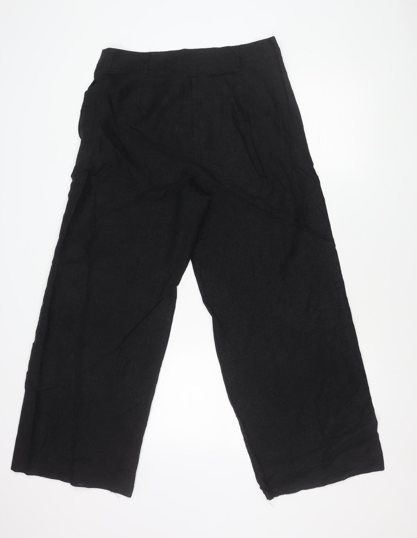Marks and Spencer Women’s Black Linen Blend Wide-Leg Trousers Size 14