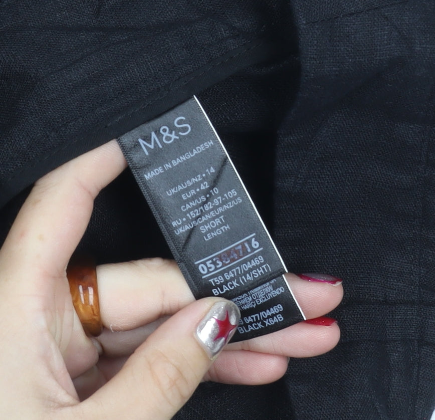 Marks and Spencer Women’s Black Linen Blend Wide-Leg Trousers Size 14