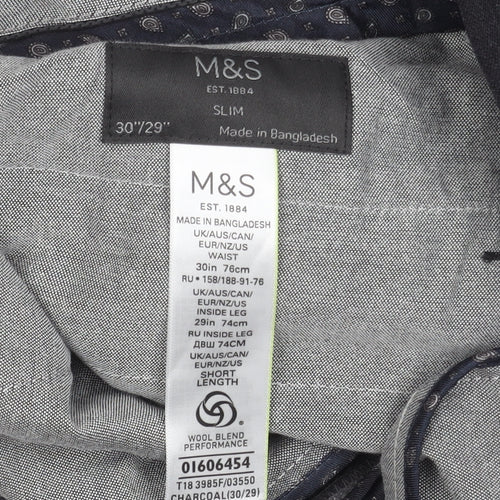 Marks & Spencer Mens Grey Slim Fit Dress Pants 30x29 Wool Blend