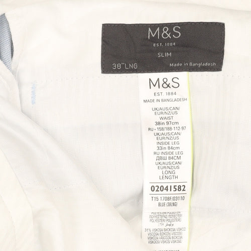 Marks and Spencer Men's Blue Slim Fit Dress Trousers 38x33