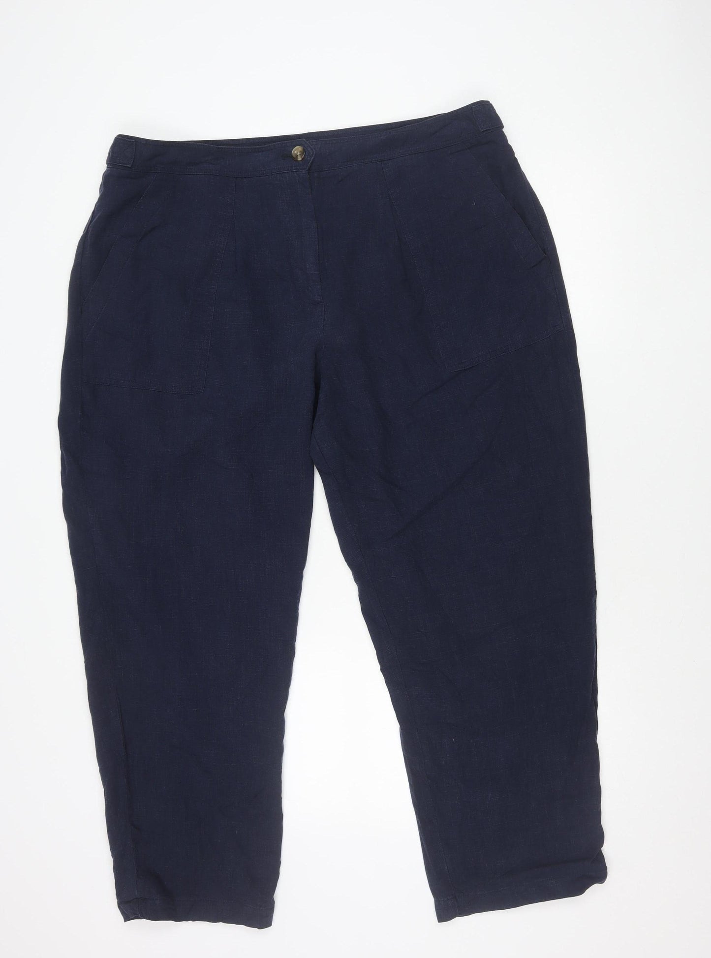 Marks and Spencer Women’s Blue Linen Blend Plus Size 20 Casual Trousers