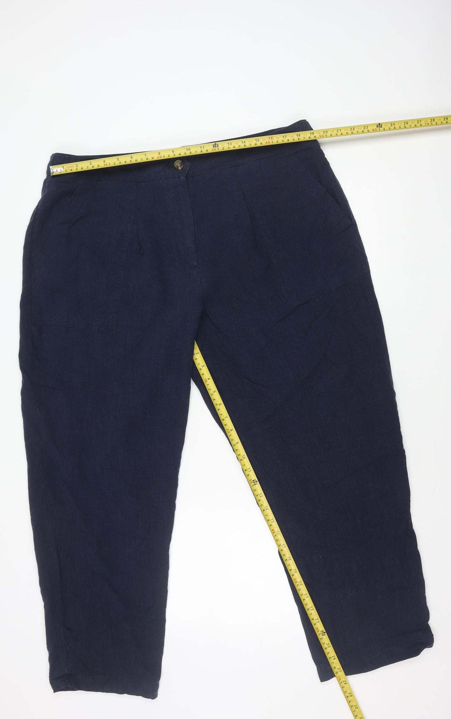 Marks and Spencer Women’s Blue Linen Blend Plus Size 20 Casual Trousers