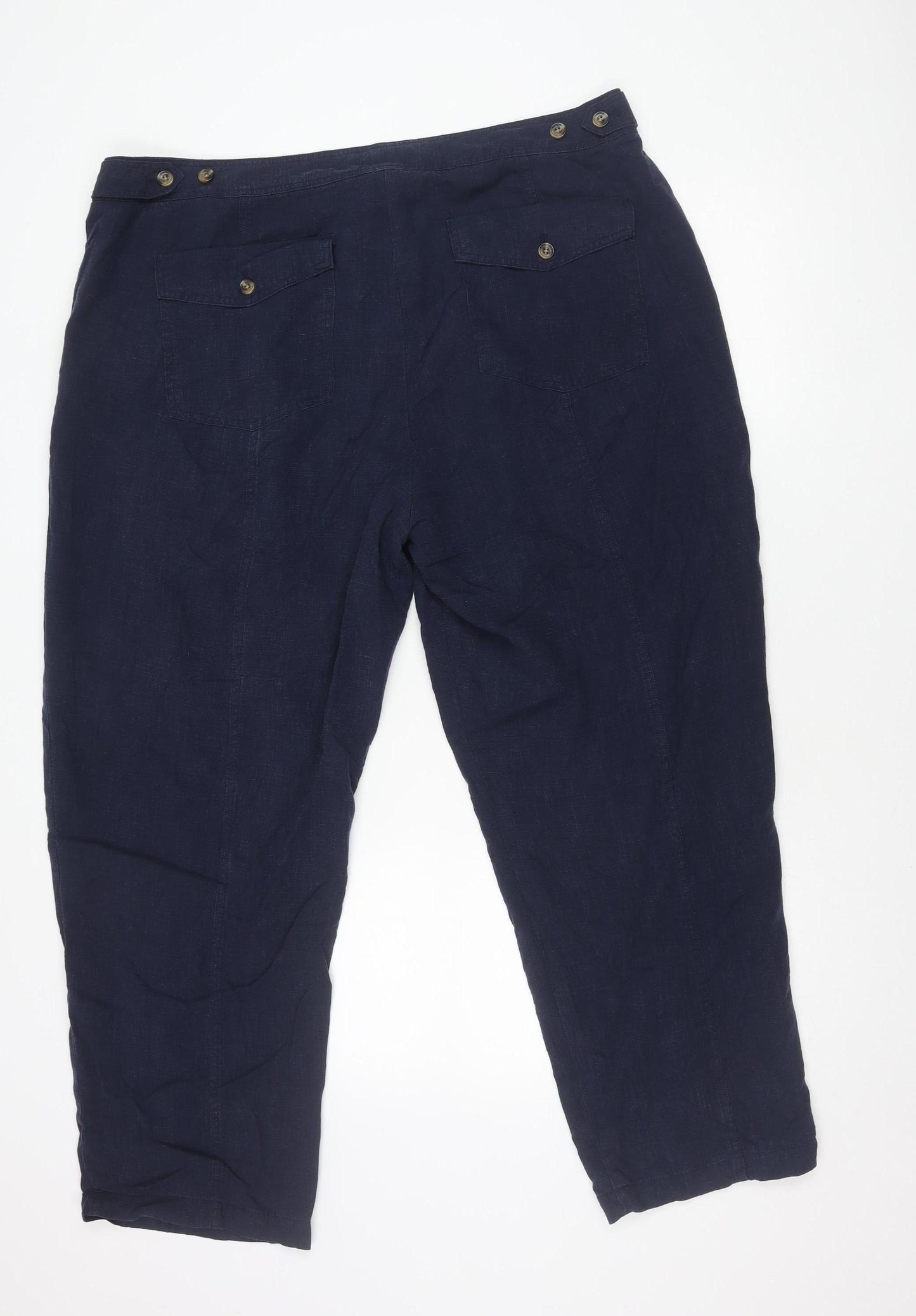 Marks and Spencer Women’s Blue Linen Blend Plus Size 20 Casual Trousers