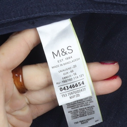 Marks and Spencer Women’s Blue Linen Blend Plus Size 20 Casual Trousers