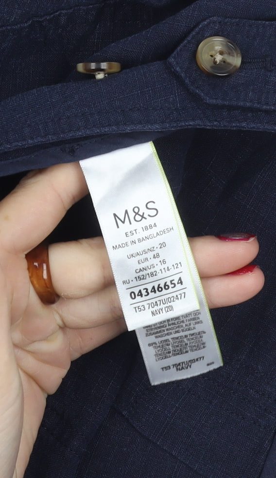 Marks and Spencer Women’s Blue Linen Blend Plus Size 20 Casual Trousers