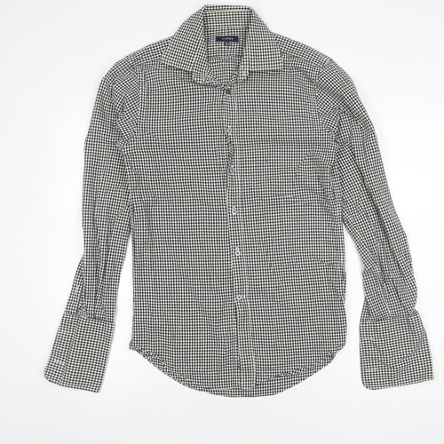 Gieves Men’s Black Houndstooth Cotton Long Sleeve Button-Up Shirt 15