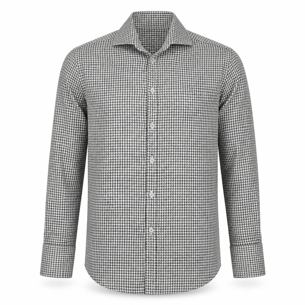 Front view of Gieves Men’s Black Houndstooth Cotton Long Sleeve Button-Up Shirt 15