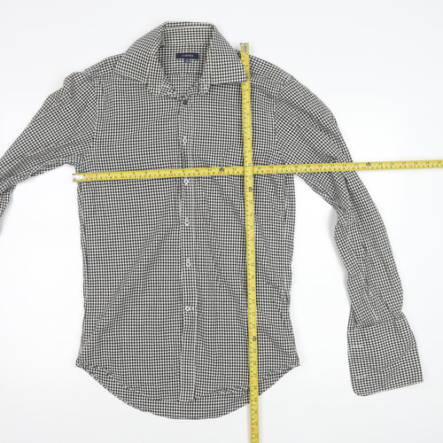 Gieves Men’s Black Houndstooth Cotton Long Sleeve Button-Up Shirt 15