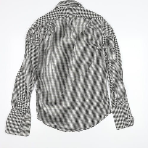 Gieves Men’s Black Houndstooth Cotton Long Sleeve Button-Up Shirt 15