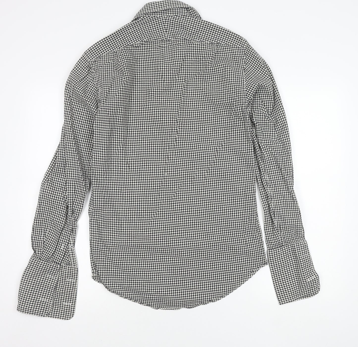 Gieves Men’s Black Houndstooth Cotton Long Sleeve Button-Up Shirt 15