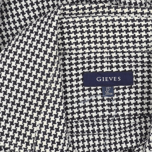 Gieves Men’s Black Houndstooth Cotton Long Sleeve Button-Up Shirt 15