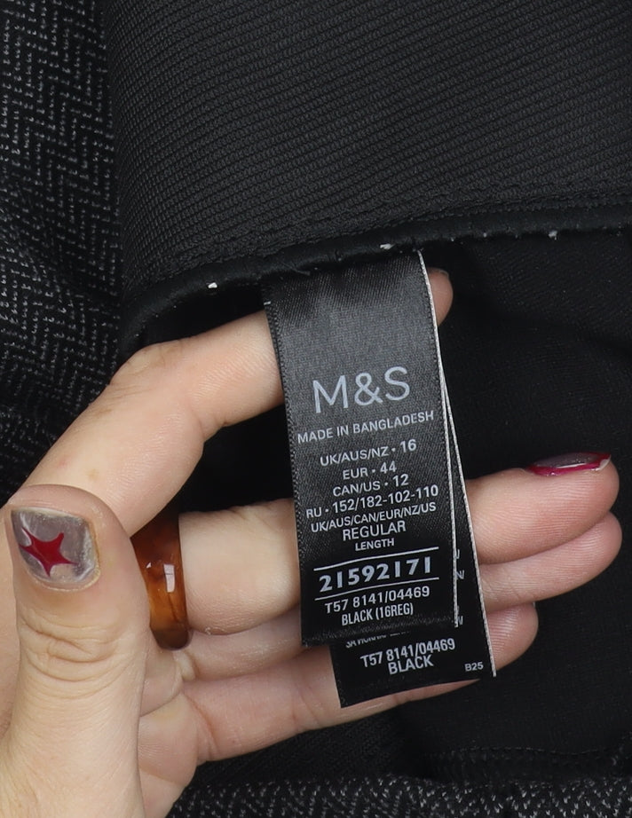 Marks and Spencer Women’s Black Herringbone Elastic Waist Trousers Size 16