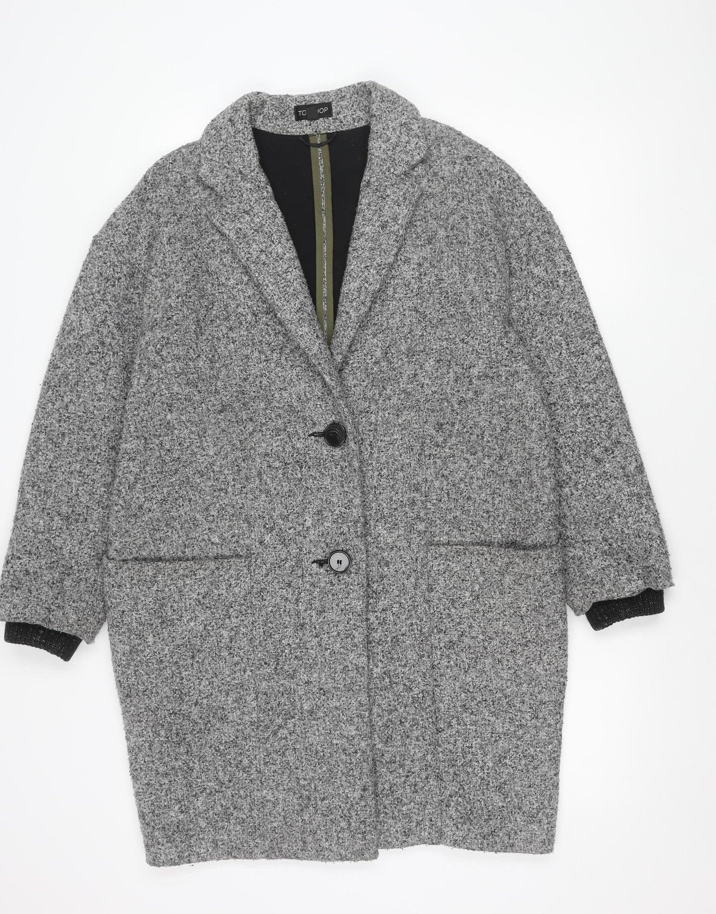 Topshop Women Grey Small Tweed Mid-Length Blazer Jacket
