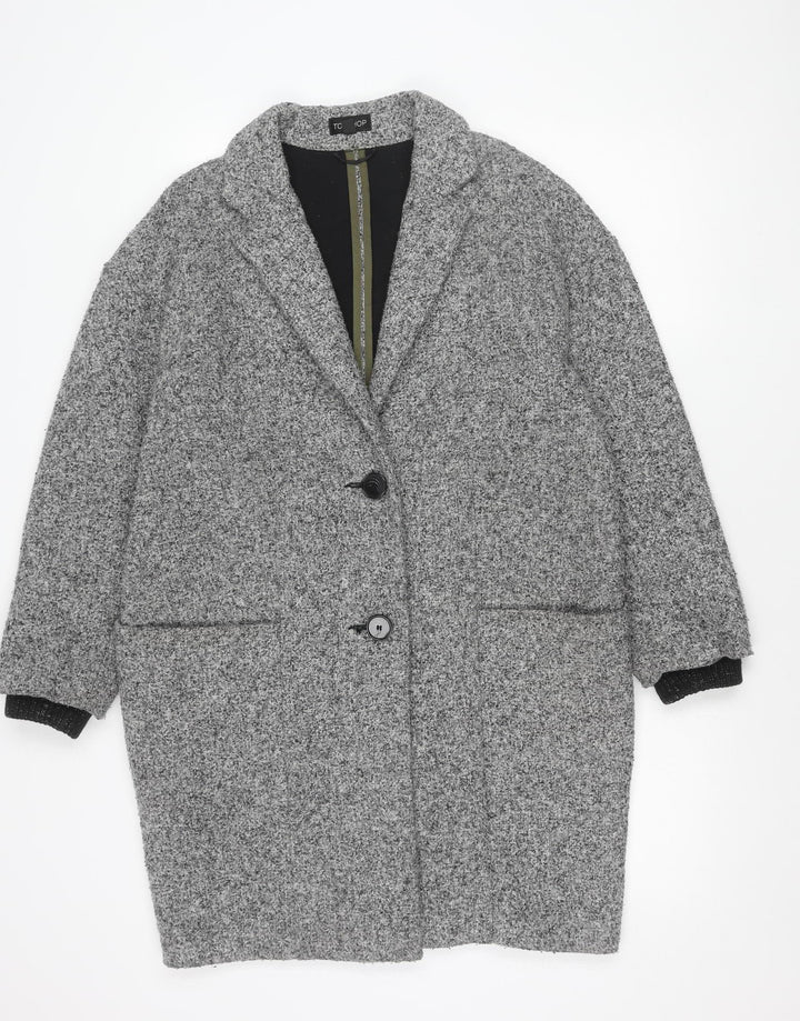 Topshop Women Grey Small Tweed Mid-Length Blazer Jacket