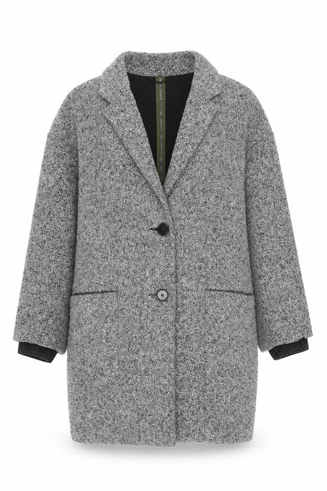 Front view of Topshop Women Grey Small Tweed Mid-Length Blazer Jacket
