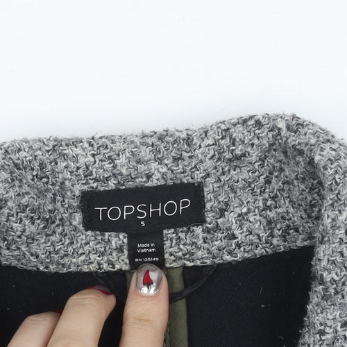 Topshop Women Grey Small Tweed Mid-Length Blazer Jacket