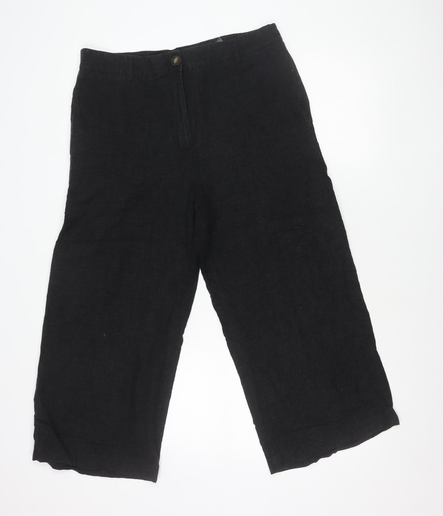 Marks and Spencer Women Black Size 18 Linen Blend Straight Trousers