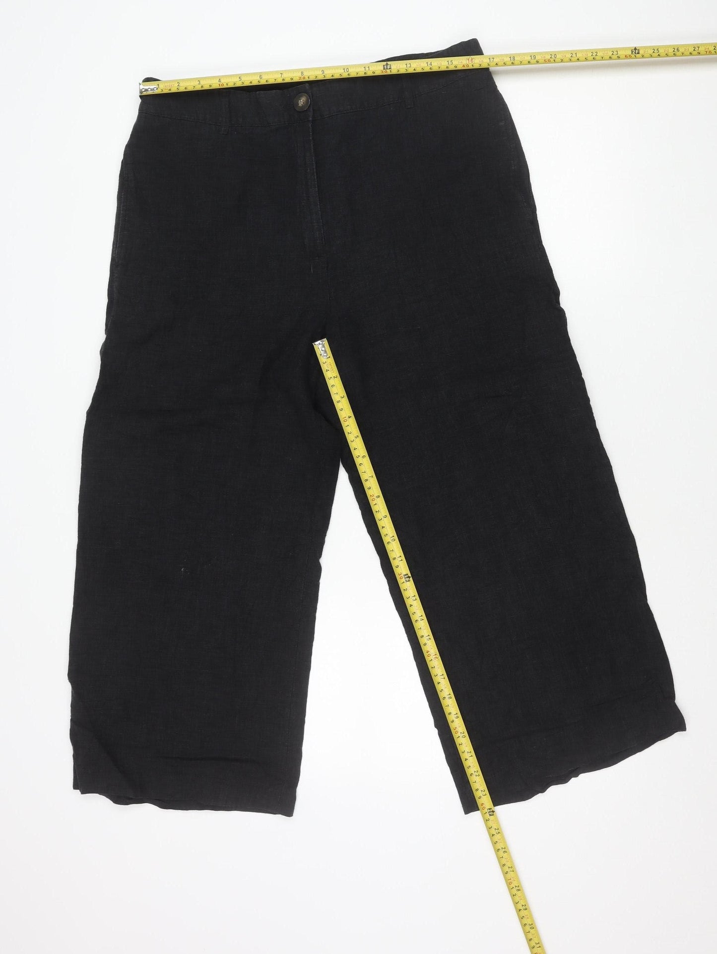 Marks and Spencer Women Black Size 18 Linen Blend Straight Trousers