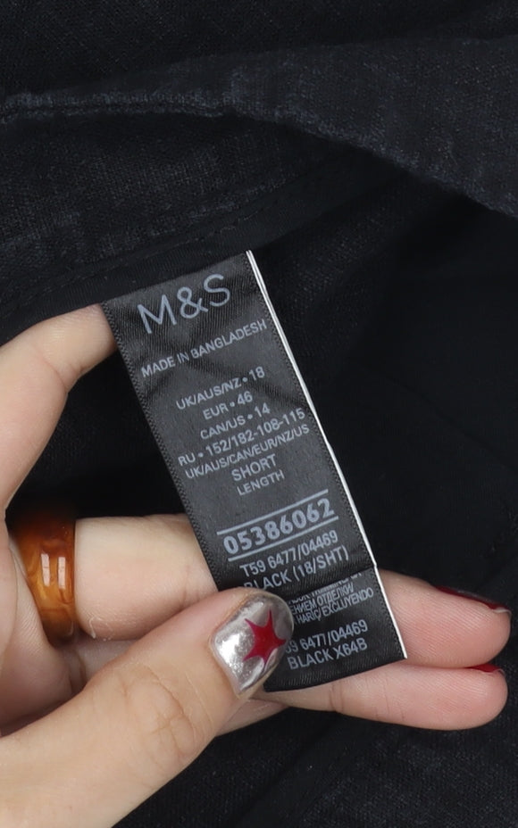 Marks and Spencer Women Black Size 18 Linen Blend Straight Trousers