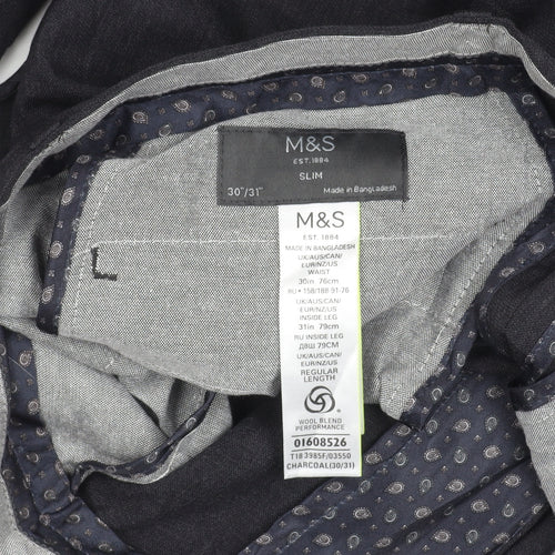 Marks and Spencer Men's Grey Slim Fit Dress Pants 30W 31L