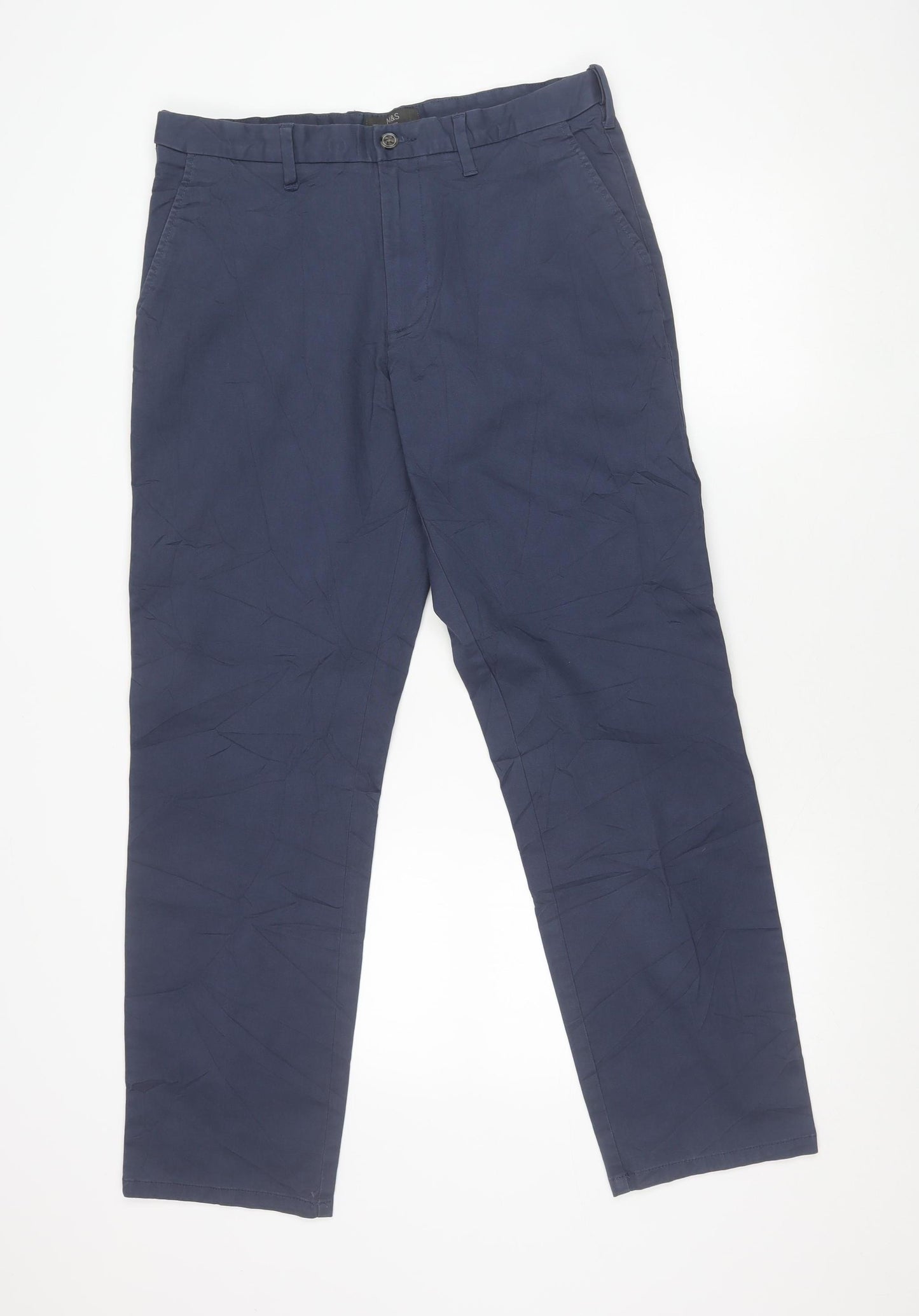 Marks and Spencer Men's Blue Regular Fit Chino Trousers 34W 31L