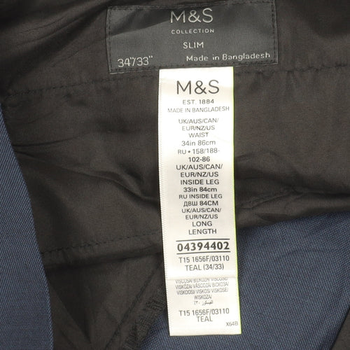 Marks and Spencer Men’s Blue Slim Fit Trousers 34x33 Business Formal
