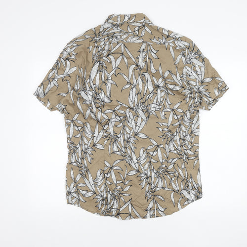 Marks and Spencer Men’s Beige Floral Short Sleeve Button-Up Shirt M
