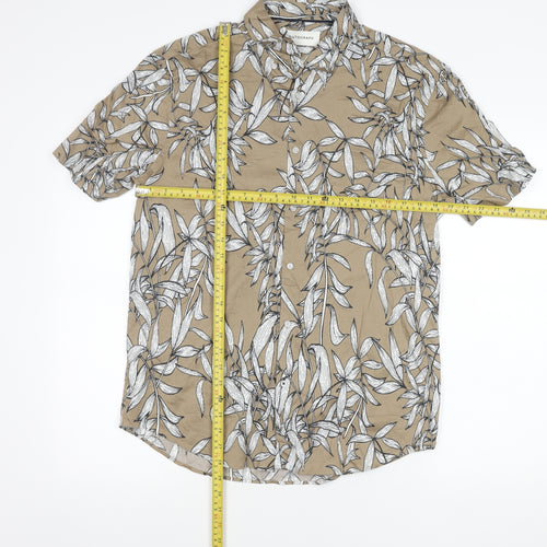 Marks and Spencer Men’s Beige Floral Short Sleeve Button-Up Shirt M