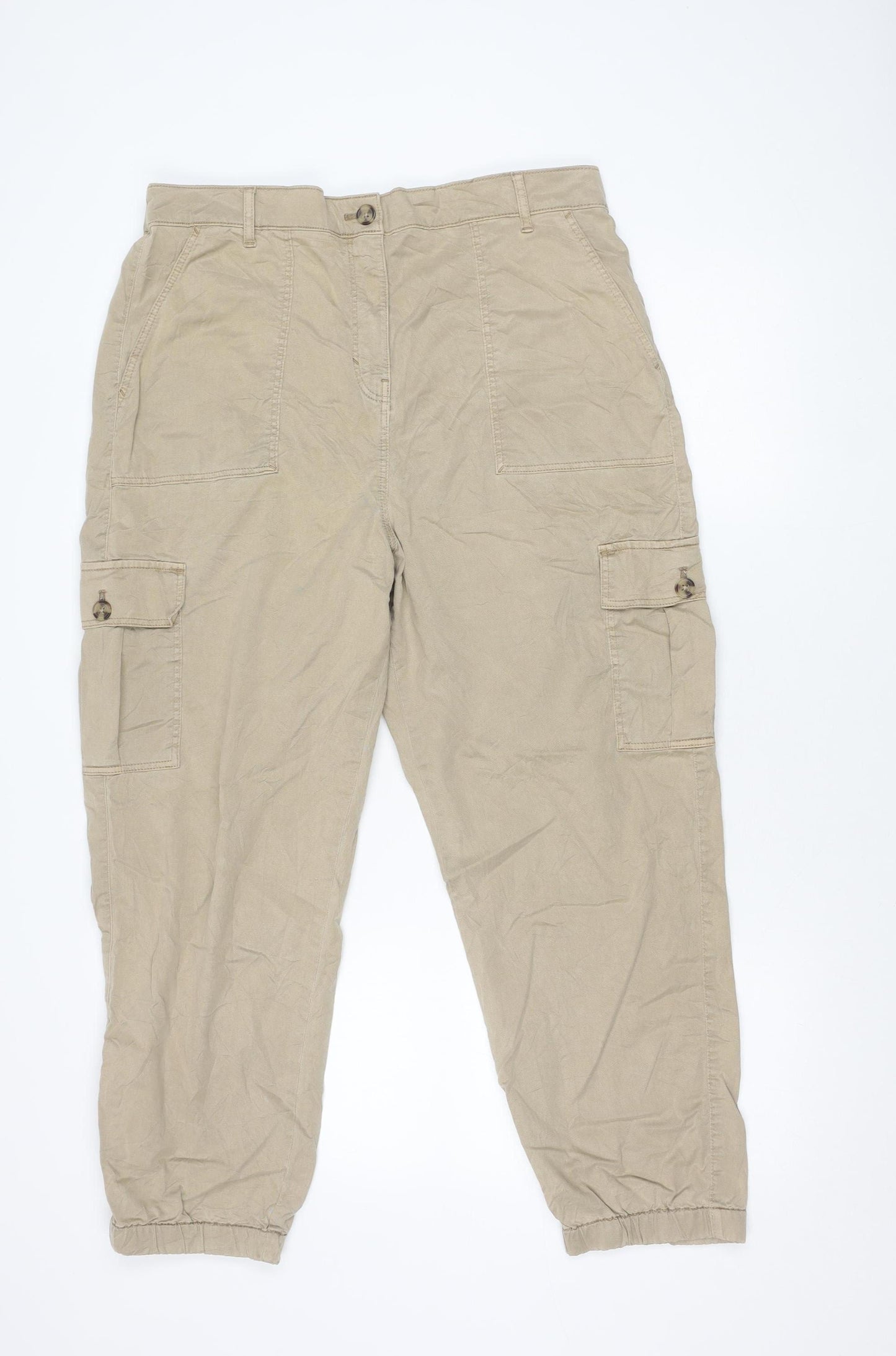 Marks and Spencer Men's Beige Cargo Trousers L Regular Cotton