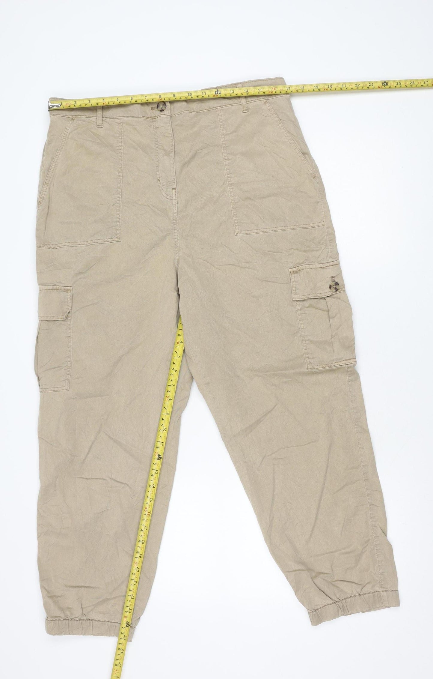 Marks and Spencer Men's Beige Cargo Trousers L Regular Cotton