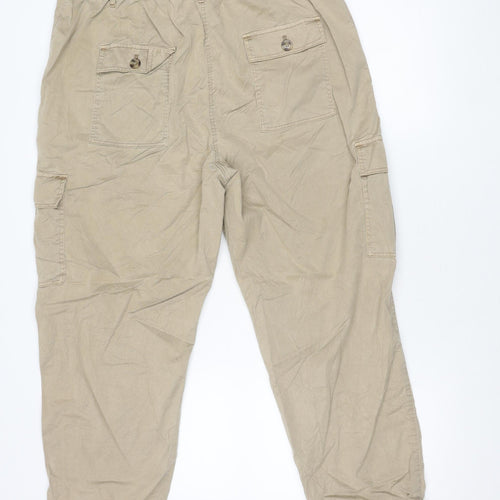 Marks and Spencer Men's Beige Cargo Trousers L Regular Cotton