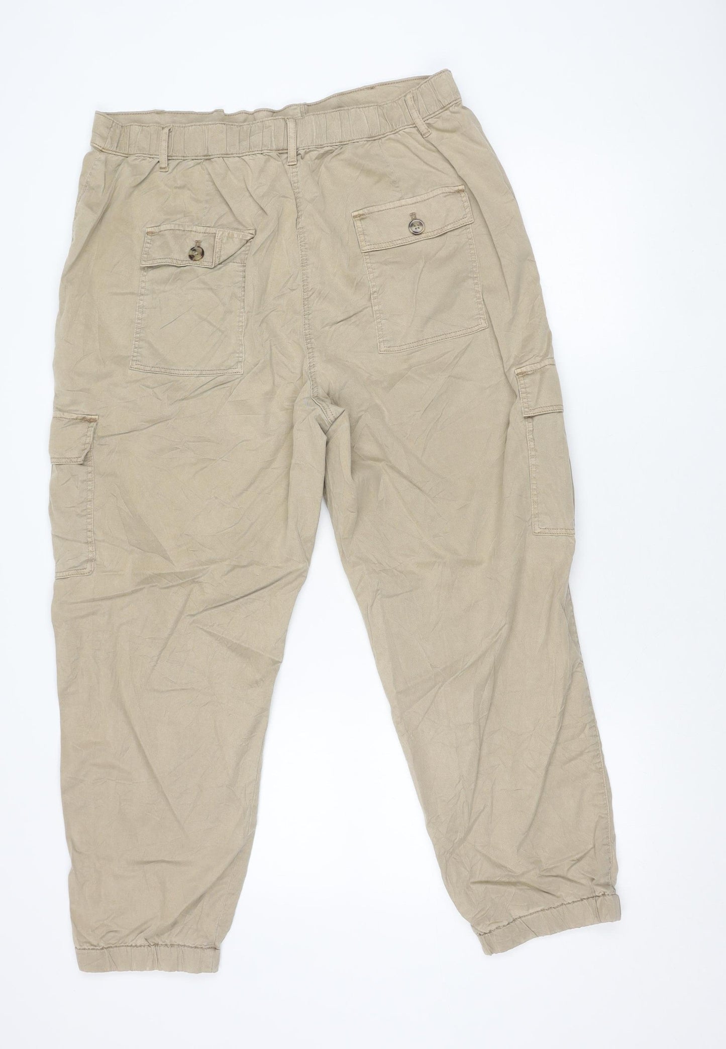 Marks and Spencer Men's Beige Cargo Trousers L Regular Cotton