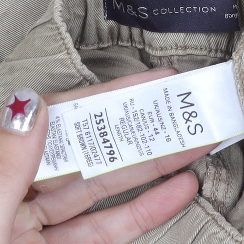 Marks and Spencer Men's Beige Cargo Trousers L Regular Cotton