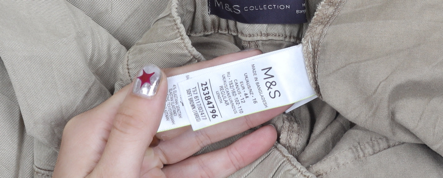 Marks and Spencer Men's Beige Cargo Trousers L Regular Cotton