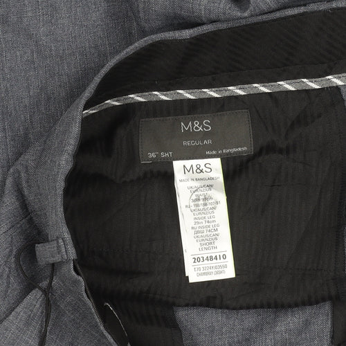 Marks and Spencer Men's Grey Chambray Trousers 36W 29L Regular Fit