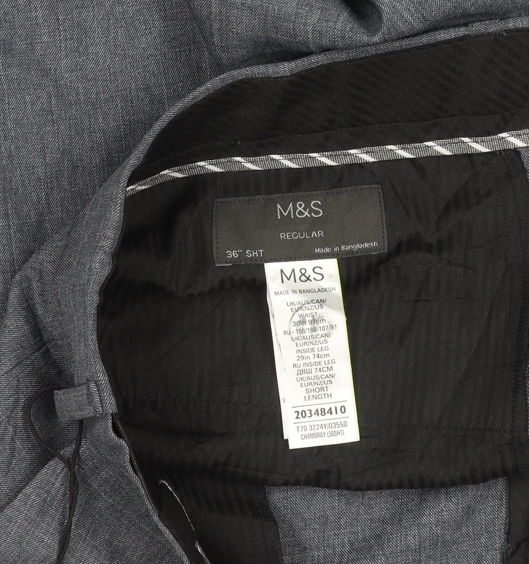 Marks and Spencer Men's Grey Chambray Trousers 36W 29L Regular Fit