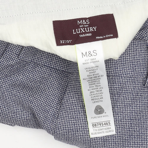 Marks and Spencer Men's Blue Check Wool Dress Pants 32x31 Slim