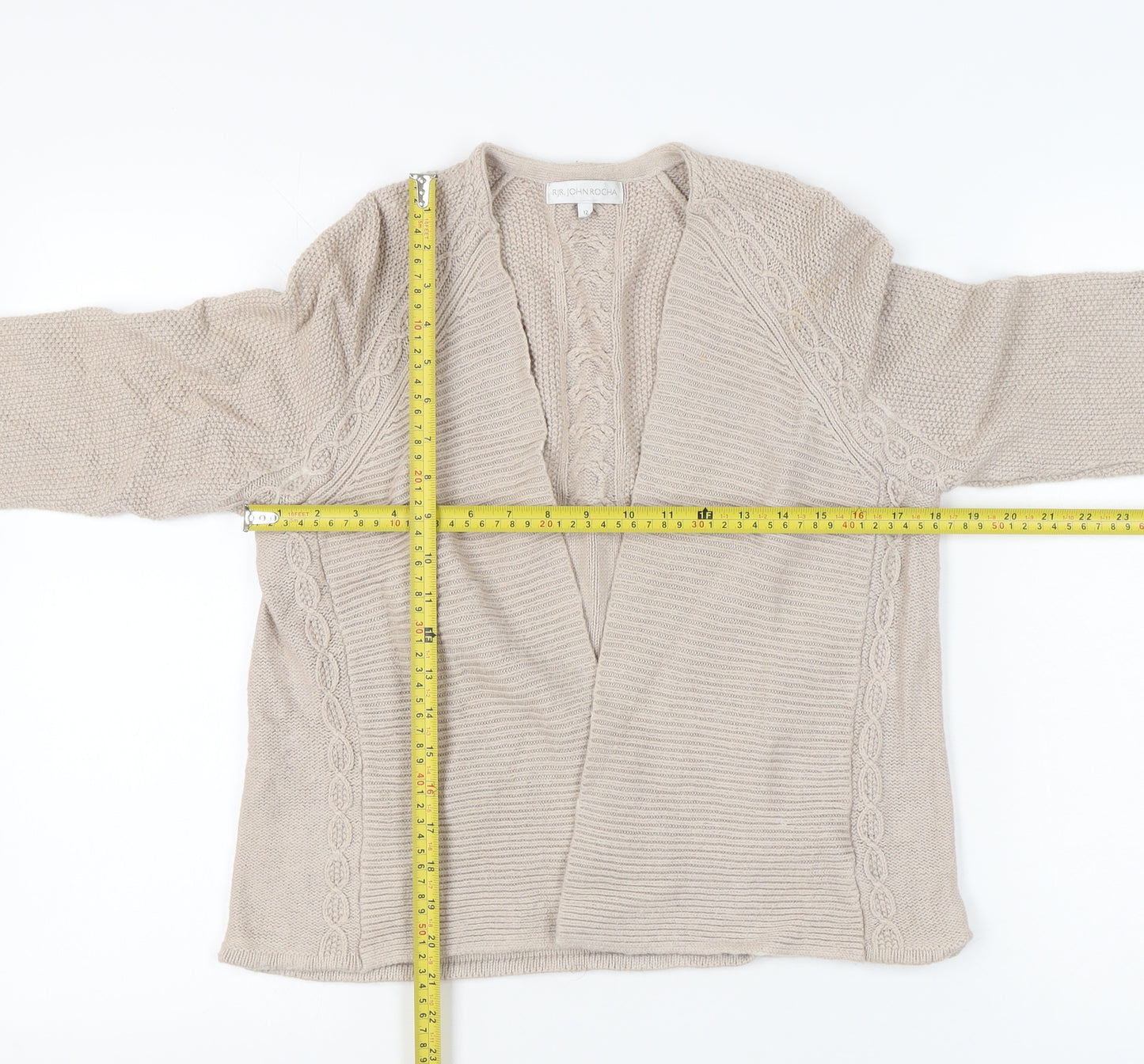 RJR John Rocha Women’s Beige Size 12 Cable-Knit Open Cardigan