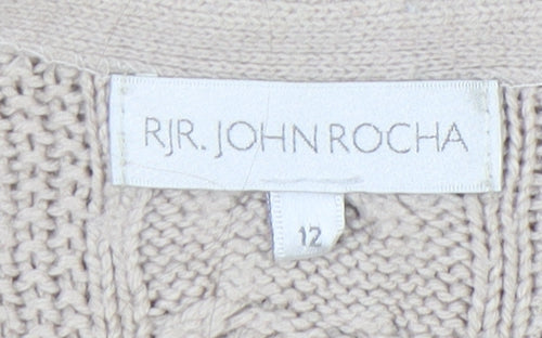 RJR John Rocha Women’s Beige Size 12 Cable-Knit Open Cardigan