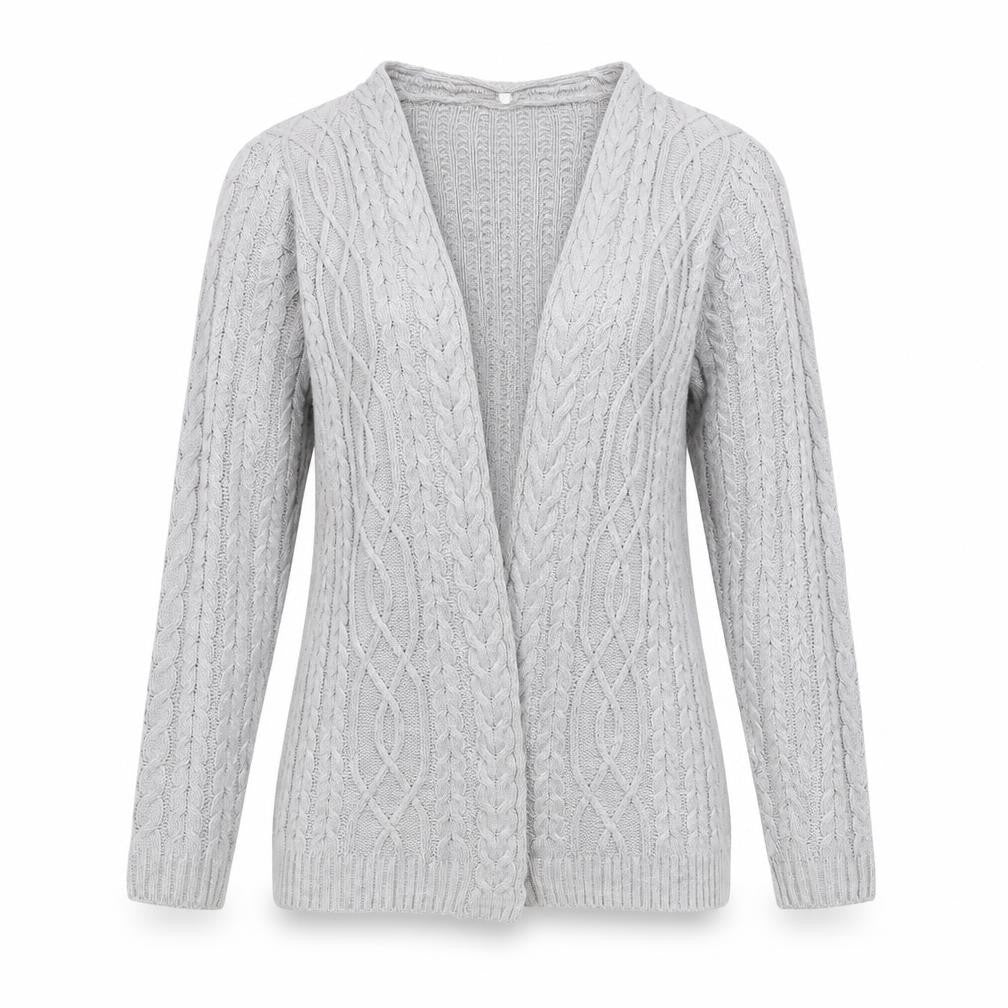 Isle Essentials Women’s Grey Cable Knit Cardigan Size S 10-12